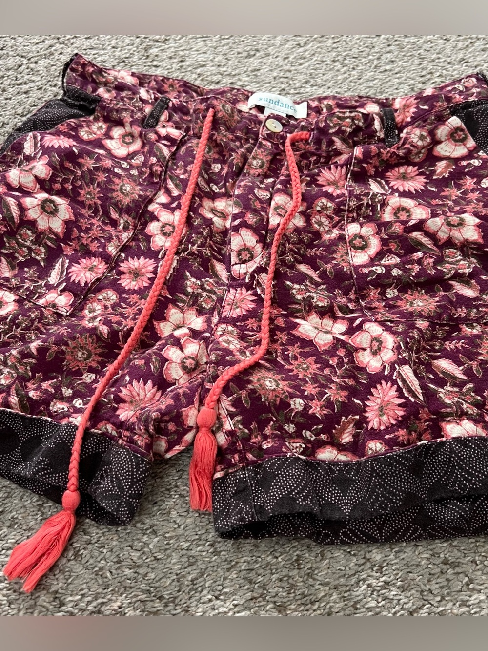 Sundance Floral Linen Cotton Blend Women’s Shorts Burgundy Pink Size Medium